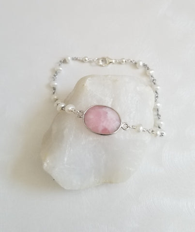 Natural Pink Opal Bracelet for Women, October Birthstone, Pearl Bracelet, Gift for Her