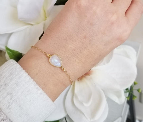 Bridesmaid Gift, Gold Moonstone Bracelet