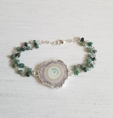 Unique Stalactite Quartz and Raw Emeralds Bracelet