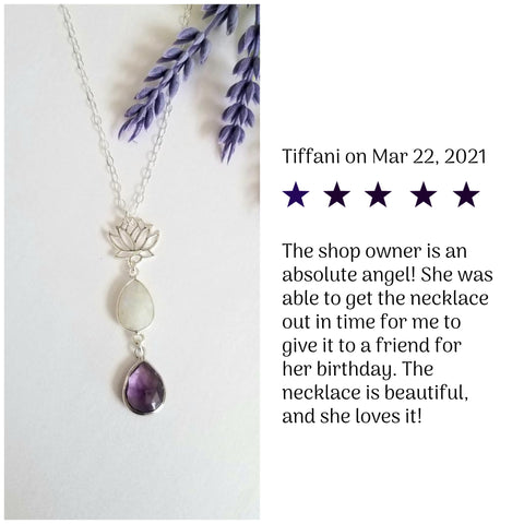 Amethyst and Moonstone Lotus Flower Pendant Necklace
