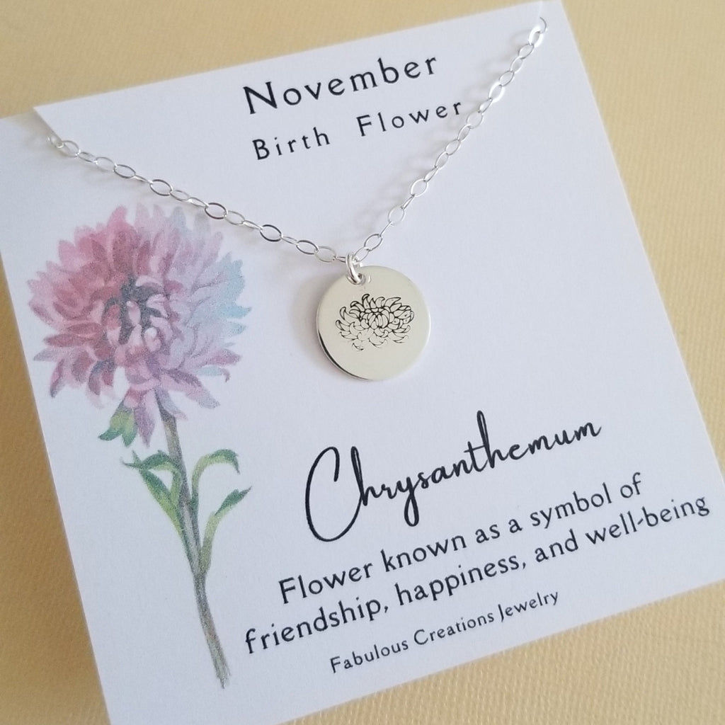 November Birth Flower Necklace, Chrysanthemum Necklace