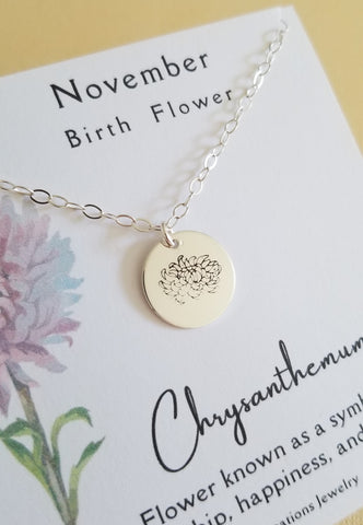 November Birth Flower Necklace, Chrysanthemum Necklace