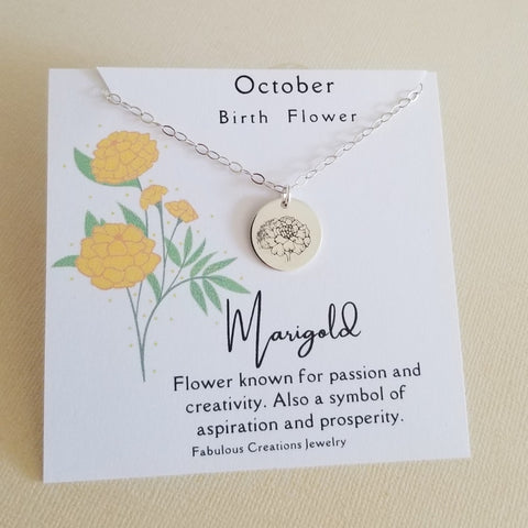 October Birth Flower Necklace, Marigold Flower Necklace, Birth Flower Jewelry, October Birthday Gift for Her, Dainty Flower Charm Necklace