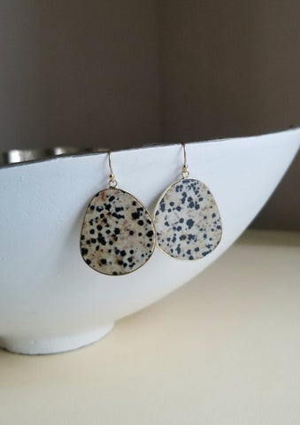 Natural Dalmation Jasper Earrings, Natural Stone Dangle Earrings, Stone of Joy, Gift for Her