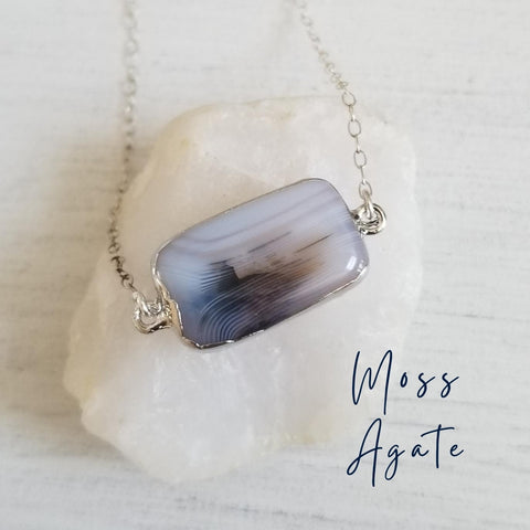 Unique Moss Agate Necklace Sterling Silver