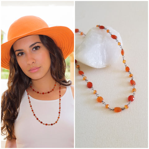 Orange Carnelian Beaded Chain Necklace