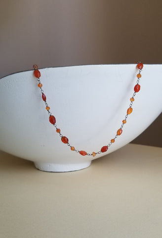 Handmade Beaded Orange Carnelian Necklace, Dainty Beaded Gemstone Necklace, Layered Necklaces
