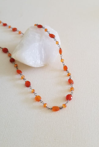 Orange Carnelian Beaded Chain Necklace