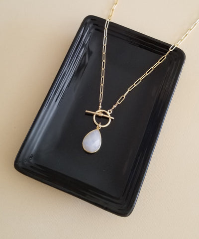 Moonstone Teardrop Necklace, Sterling Silver or Gold Filled Wide Link Chain