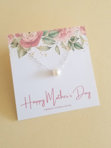 Mother's Day Gift Set, Necklace with Card, Pearl Necklace, Dainty Jewelry for Mothers