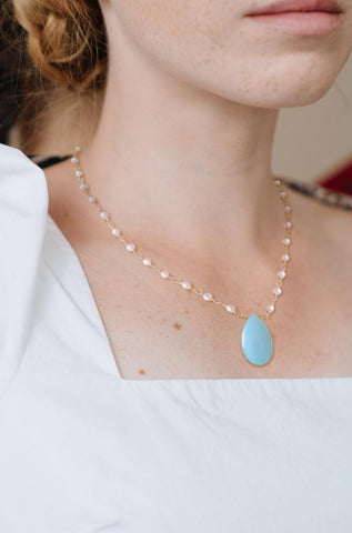 Aqua Chalcedony and Freshwater Pearls Necklace