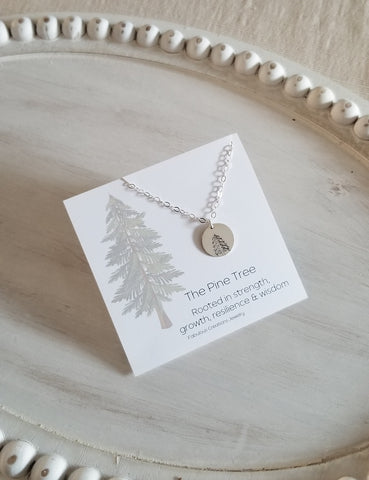 Pine Tree Charm Necklace, Inspirational Necklace with Card Set