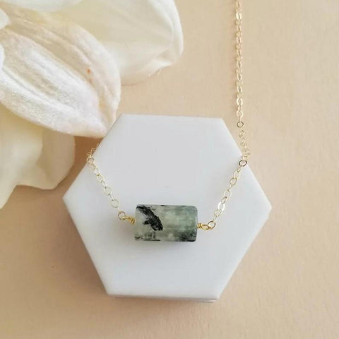 Prehnite Necklace, Healing Stone Necklace, Dainty Prehnite Pendant, Stone of Unconditonal Love, Raw Prehnite Stone Necklace, Gift for Her