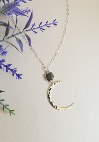 Moon Pendant Sterling Silver, Labradorite Necklace