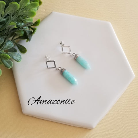 Sterling SIlver Amazonite Earrings for Women, Dainty Gemstone Earrings, Everyday Earrings