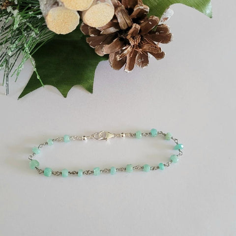 Skinny Stone Bracelet, Amazonite Beaded Bracelet, rosary Chain Bracelet for women