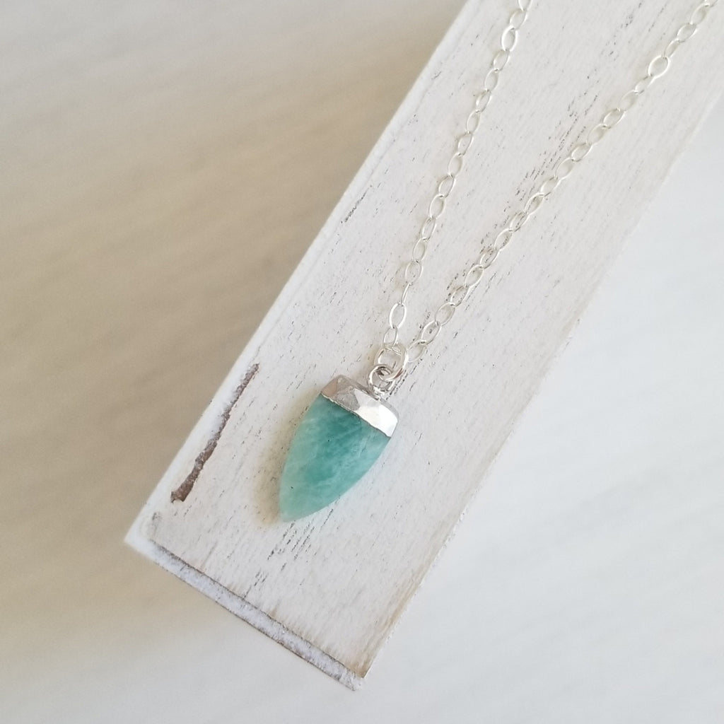 Amazonite Necklace, Amazonite Arrow Pendant, Boho Stone Jewlery