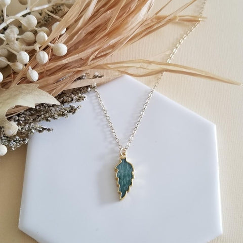 Leaf Pendant Necklace, Amazonite Necklace, Layering Necklace, Gift for Her