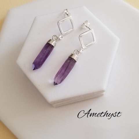 Raw Amethyst Crystal Point Earrings, Sterling Silver Post Earrings, Gift for Her, February Birthstone