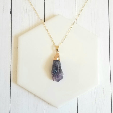 Raw Amethyst Crystal Pendant Necklace, Gift for Her