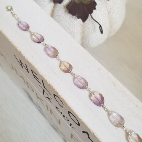 Ametrine Bracelet for Women, Chunky Gemstone Bracelet, Balancing Stone, Gift for Her, Healing Crystal Bracelet, Ametrine Jewelry