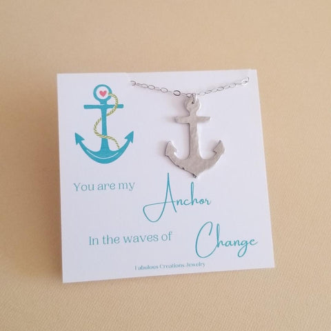 Silver Anchor Necklace, Boat Anchor Charm Necklace, Nautical Jewelry, Anchor Pendant, Gift for Her, You Are My Anchor, Inspirational Jewelry