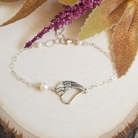 Sterling Silver Angel Wing Heart with Pearl Bracelet