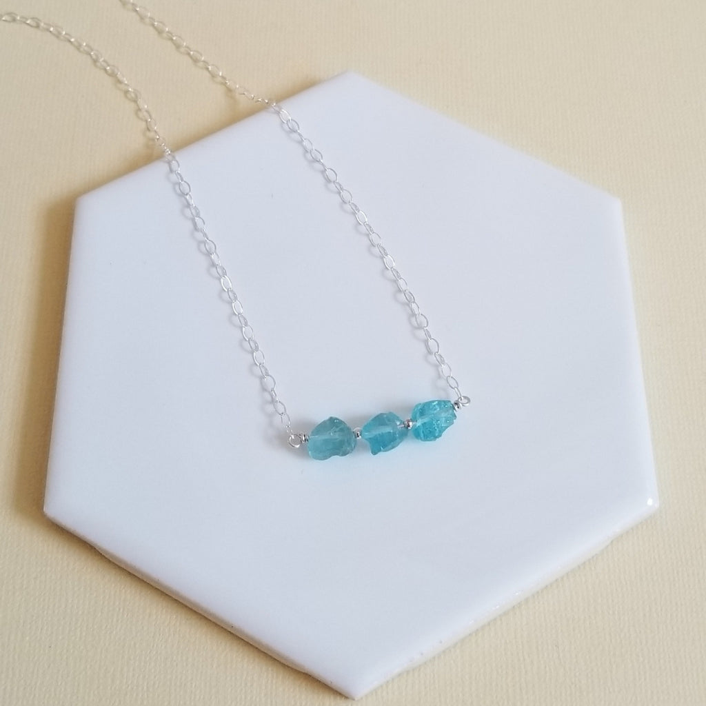 Raw Apatite Bar Necklace, Gemstone Necklace