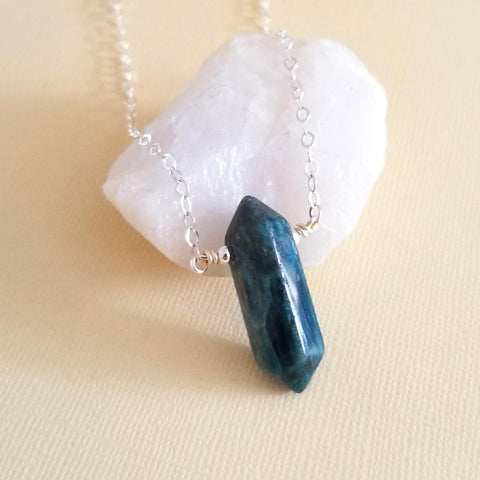 Unique Apatite Point Stone Necklace, Sterling Silver or Gold Filled