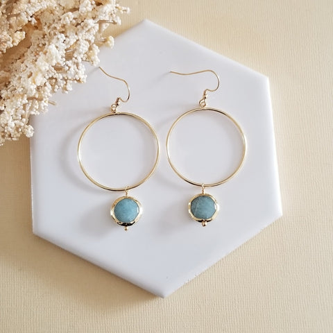 Aquamarine Earrings, Gold Hoops, March Birthstone, Boho Hoop Earrings, Hoops with Aquamarine, Gemstone Earrings, Bohemian Jewelry
