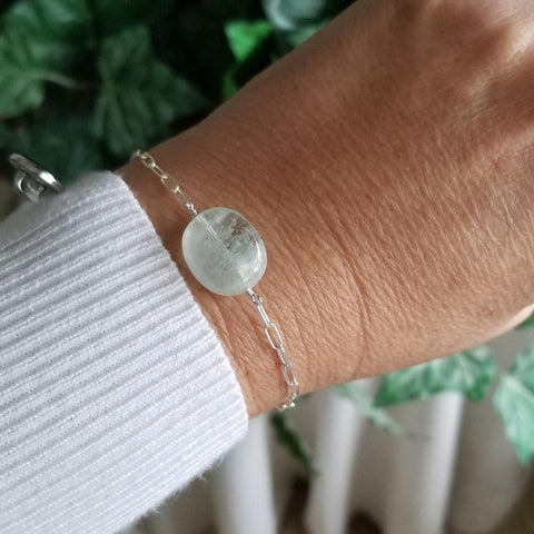 Handmade Aquamarine Stone Bracelet, Gemstone Bracelet, Paperclip Chain Bracelet, Christmas Gift for Her