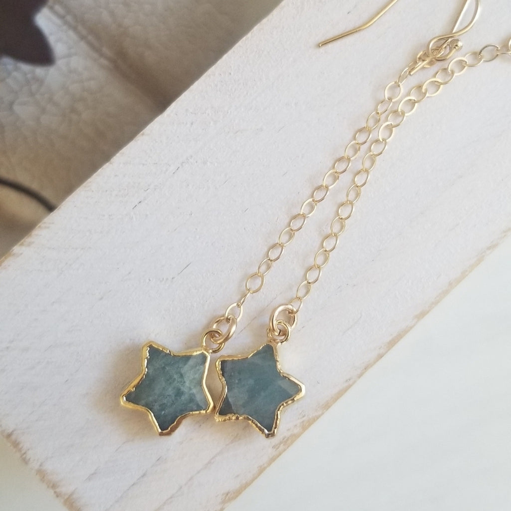 Gold Aquamarine Star Earrings