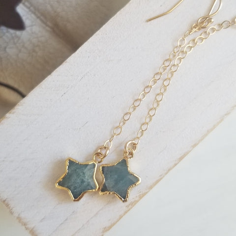 Dainty Gold Aquamarine Stars Earrings