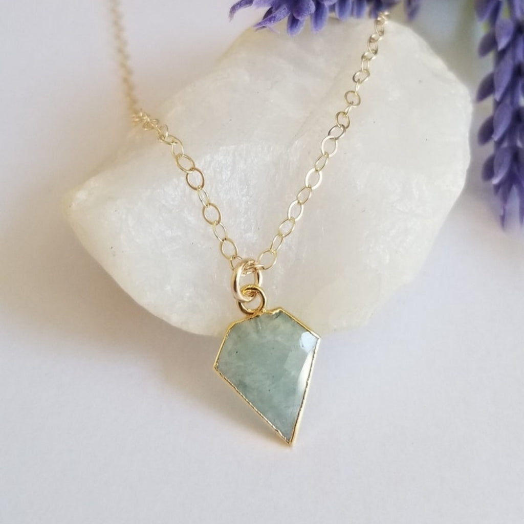 Dainty Gold Aquamarine Pendant Necklace for Women, March Birthstone Necklace