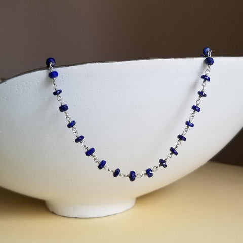 Lapis Lazuli Necklace for Women, Dainty Beaded Chain Necklace, Layering Necklace