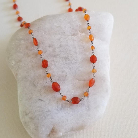 Orange Carnelian Beaded Chain Necklace for Women, Gemstone Necklace, Layering Necklace