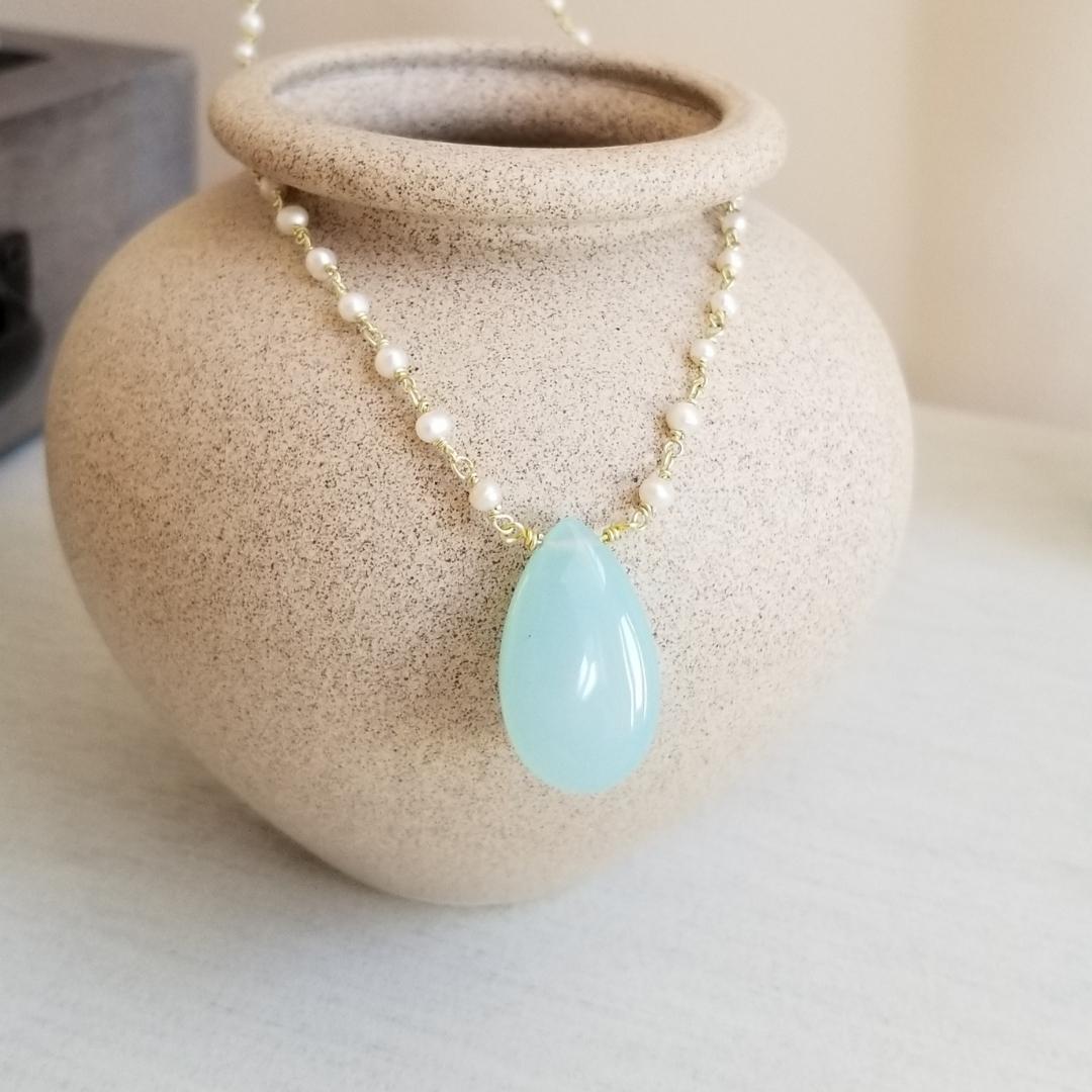 Aqua store chalcedony necklace