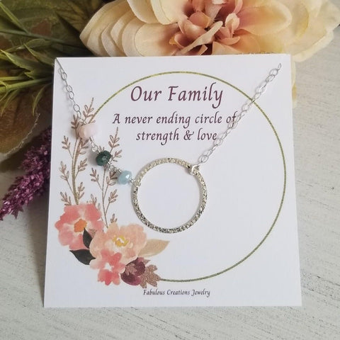Custom Birthstone Necklace, Family Circle Necklace