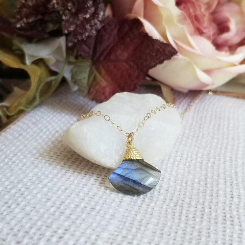 Natural Labradorite Necklace, Gift for Her, Gold Chain Necklace