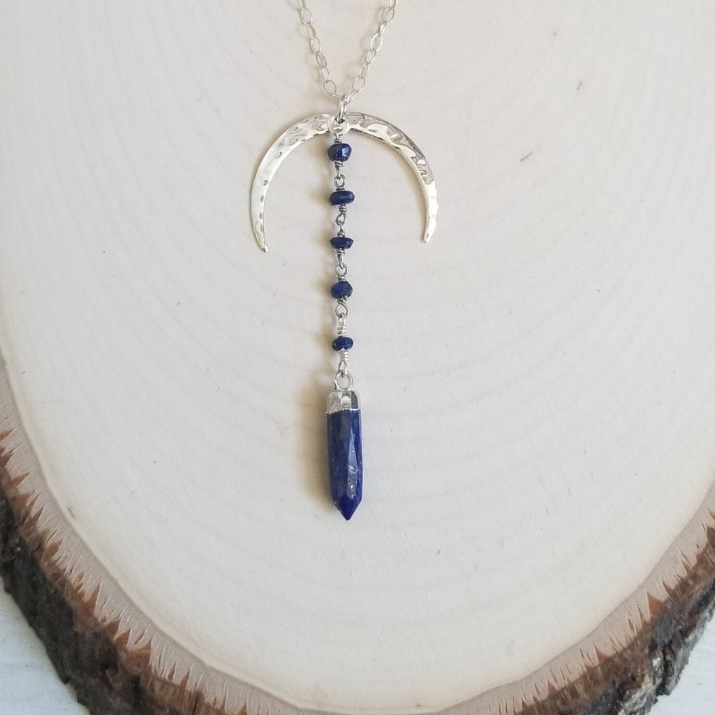 Hammered Moon Necklace, Boho Pendant Necklace