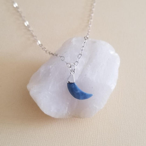 Blue Moon Necklace, Blue Opal Crescent Moon Pendant Necklace