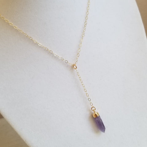 Bohemian Y Necklace, Amethyst Crystal Point Necklace
