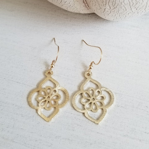 Brushed Gold Flower Design Earrings