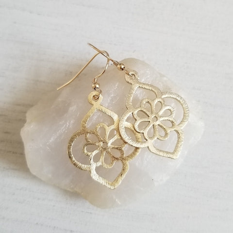 Brushed Gold Flower Design Earrings