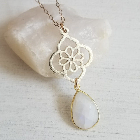 Gold Moonstone Pendant, Gift for Moms, Mother of the Bride Jewelry, Mothers Day Gift