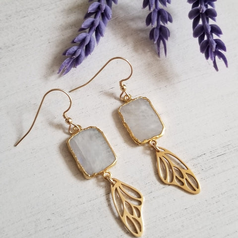 Rainbow Moonstone earrings, Butterfly Wing Earrings
