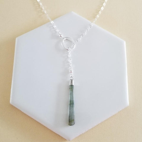 Modern Sterling Silver Lariat Necklace, Long Gemstone Drop Necklace, Gemstone Y Necklace for Women