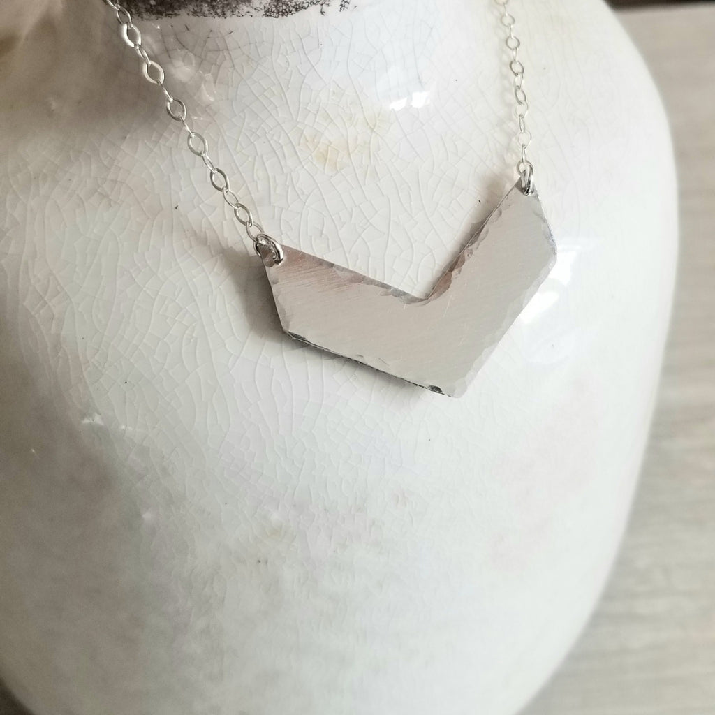 Modern Silver V Necklace, Hammered Chevron Necklace for Women, Handmade Silver Jewelry, Modern Necklace