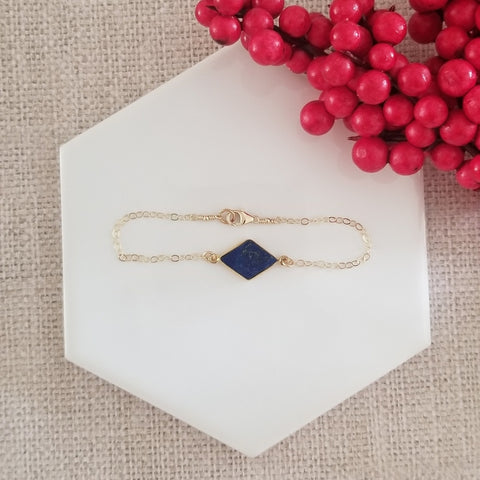 Skinny Gold Filled Bracelet, Lapis Lazuli Bracelet, Christmas Gift for Women