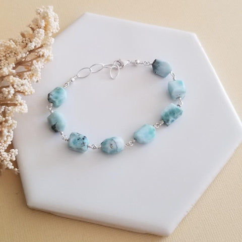 Larimar Bracelet, Chunky Stone Bracelet, Bangle Style Bracelet, Larimar Jewelry, Calming Stone Bracelet, Natural Larimar Chunky Bracelet